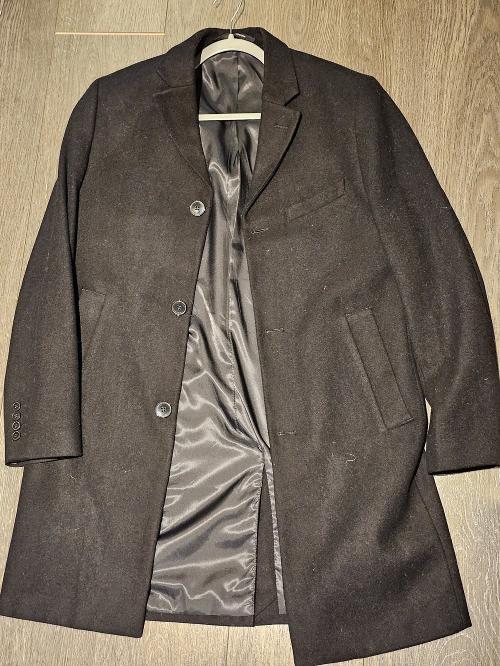 H&M Black Men's Pea Coat with Satin Lining